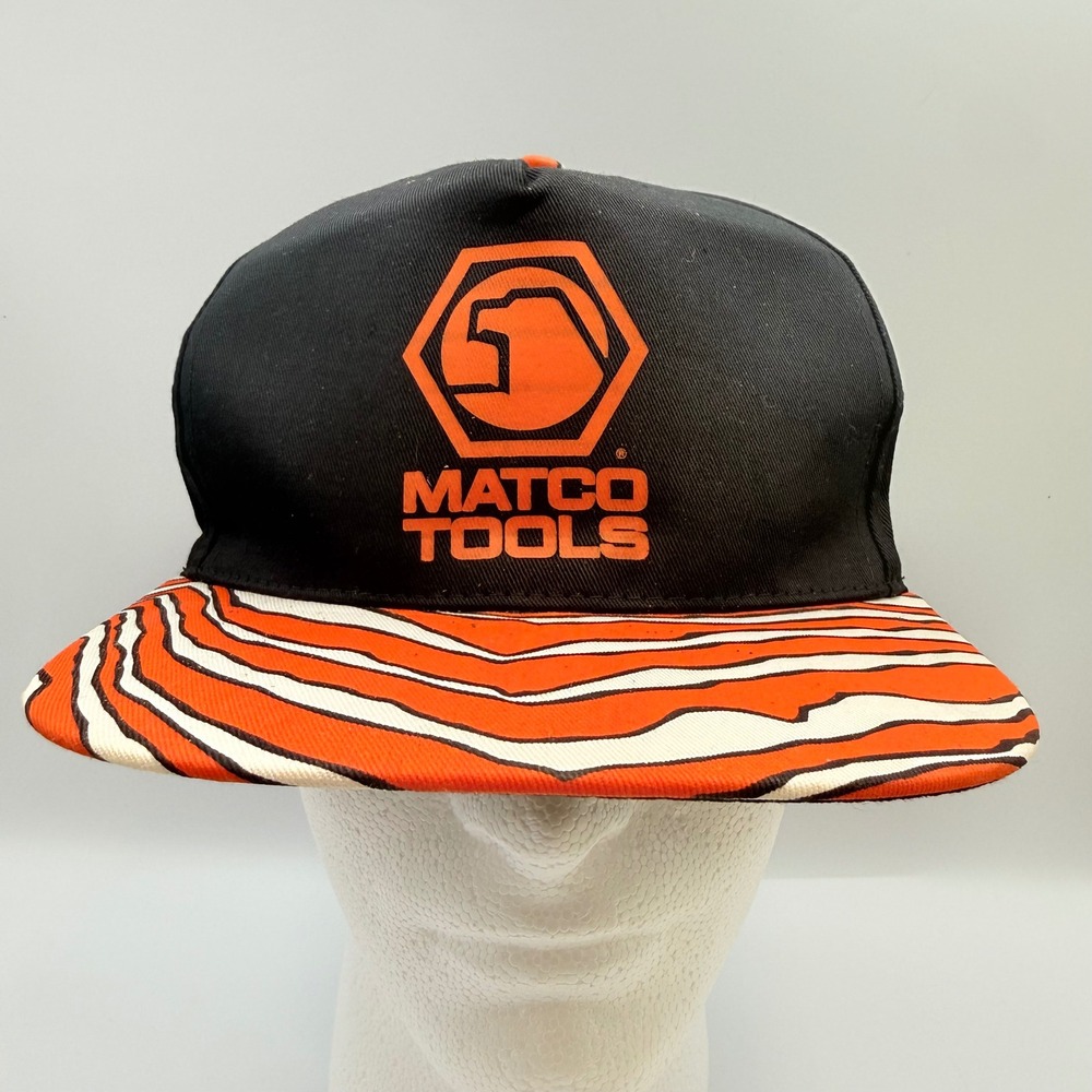 Matco Tools Vintage Snapback Hat Black Orange Wavy Pattern Brim Cotton Cap OSFA